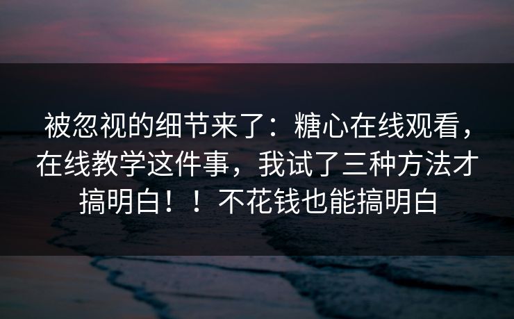 被忽视的细节来了：糖心在线观看，在线教学这件事，我试了三种方法才搞明白！！不花钱也能搞明白